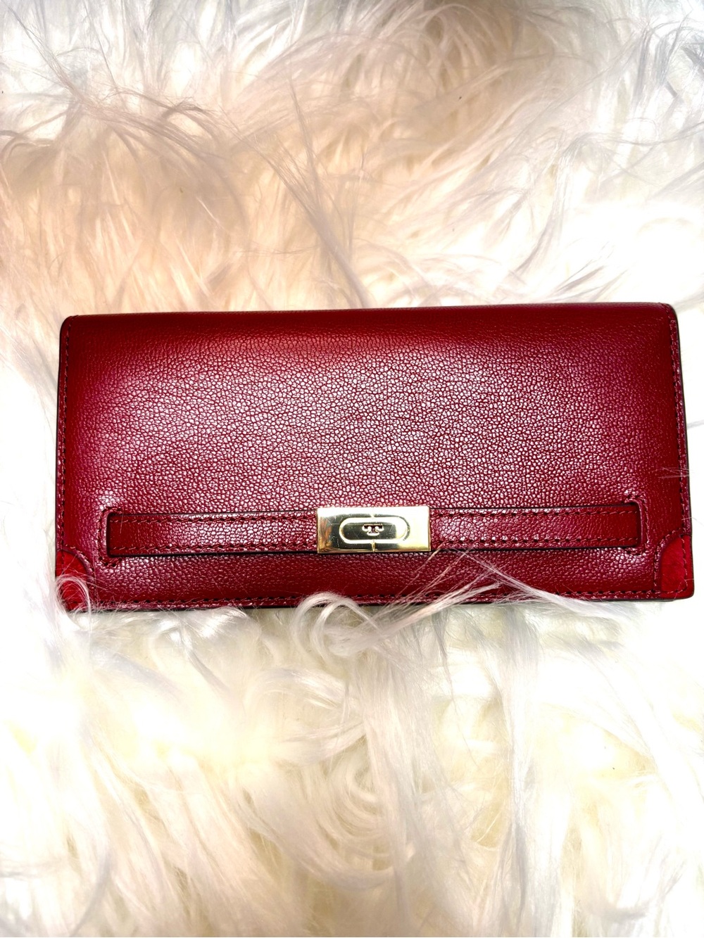 Tory Burch Red Leather Turn-Lock Wallet